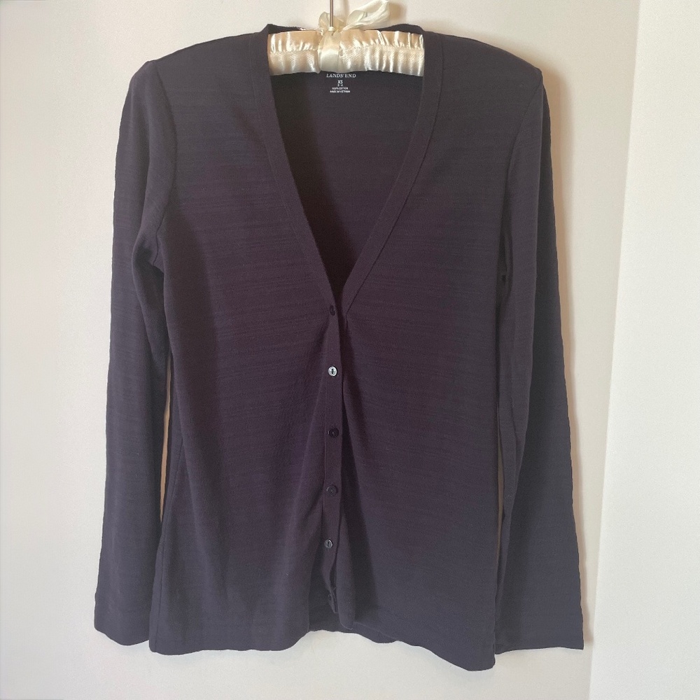 LANDS END Navy blue cotton Vee neck cardigan sweater XS